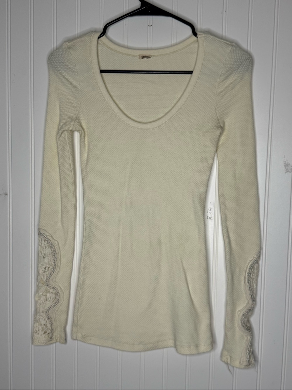 Free People Ivory Crafty Cuff Thermal Long Sleeve Top Size XS